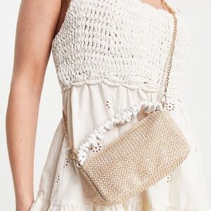 ASOS Small Straw Crossbody Removable Chain Strap Ruched Handle